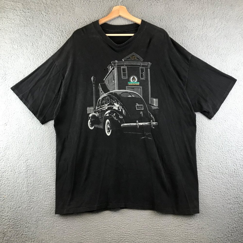Vintage 90s Rodfathers T Shirt Ford Deluxe Sedan Black ‎ Single Stitch USA